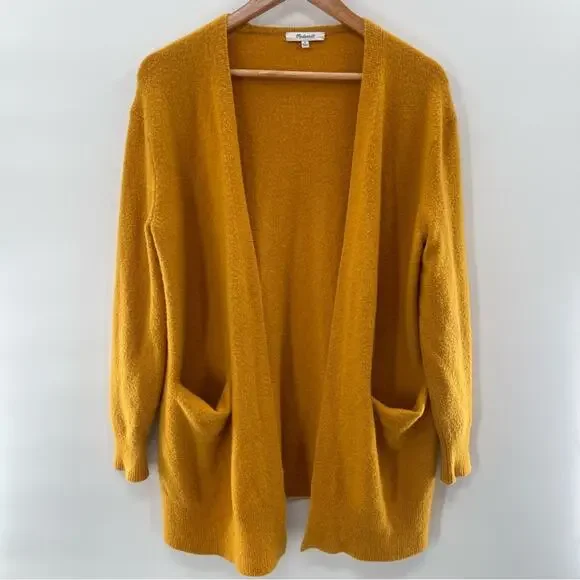Madewell Mustard Orange Wool Alpaca Blend Boho Open Cardigan Sweater Size Small - Picture 2 of 10